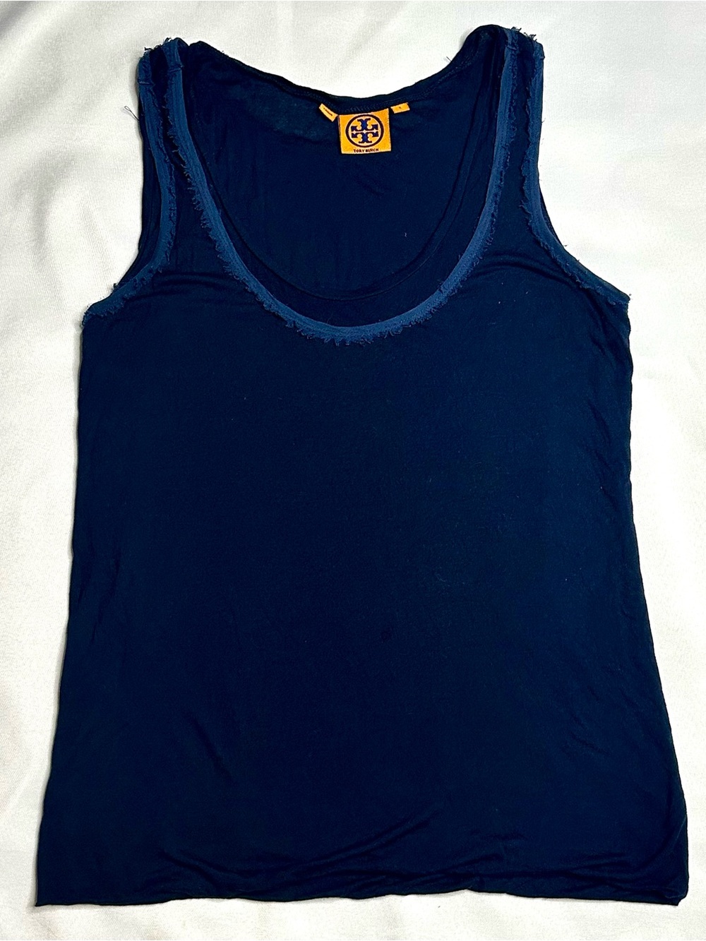 Tory Burch 100% Silk Navy Scoop Tank Top Size S